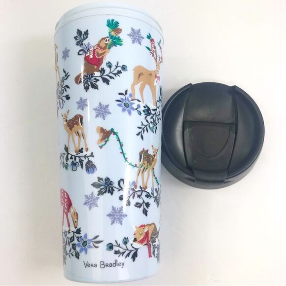 Vera Bradley Winter Wonderland Woodland Animal Flip Top To Go Travel Tumbler - Picture 2 of 16